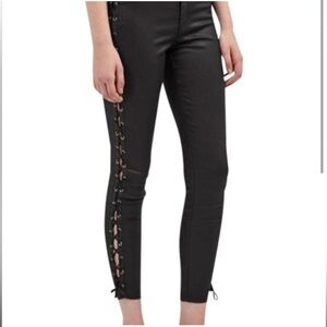 French connection coated laceup black skinny jeans, size 6